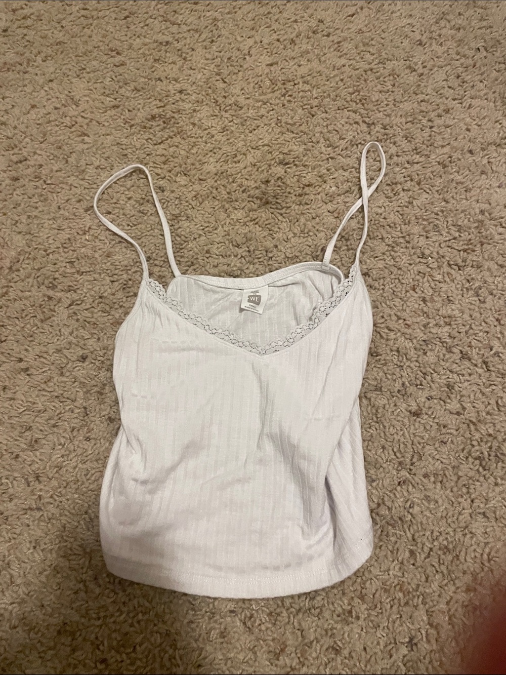 Me to We White Ribbed Lace-Trim Camisole